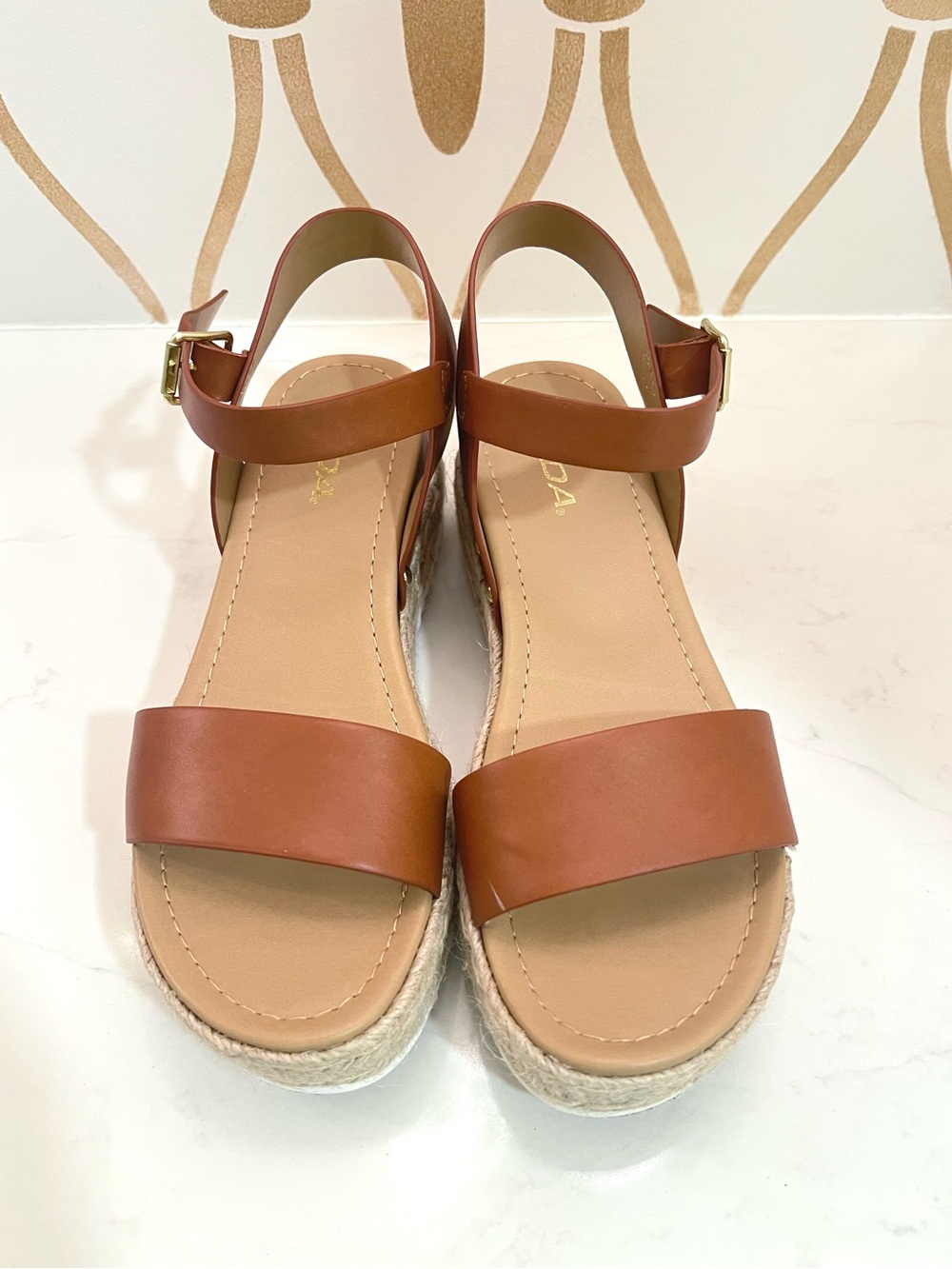 Womens Brown Leather Espadrille Platform Sandals by Soda - Picture 9 of 12